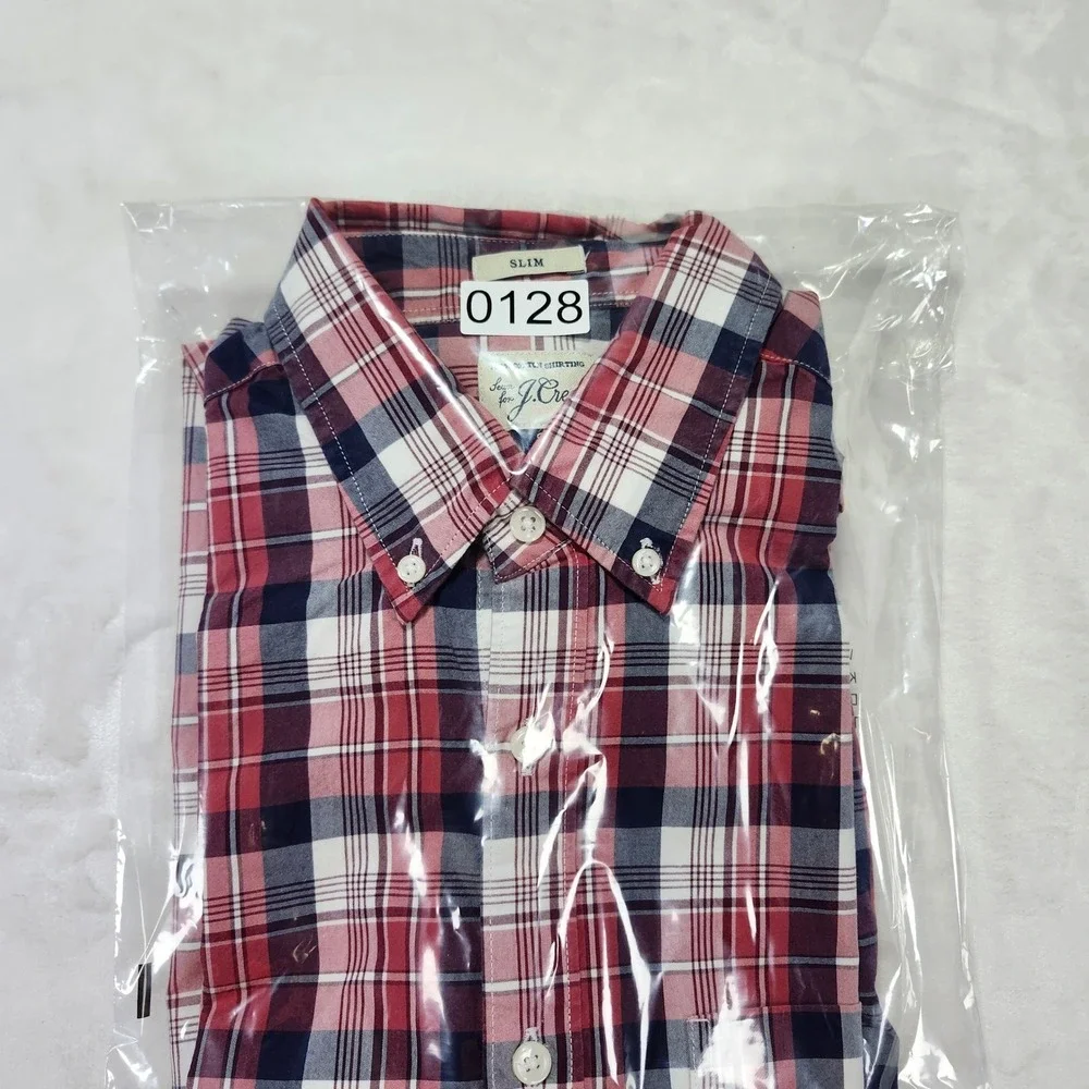 J Crew Slim Fit‎ Plaid Button Down Shirt Men's Size S Red Navy White Cotton Ca